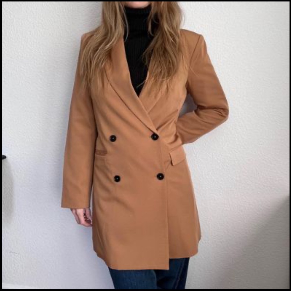 NWOT tan and black double breasted blazer and mini dress with pockets for office